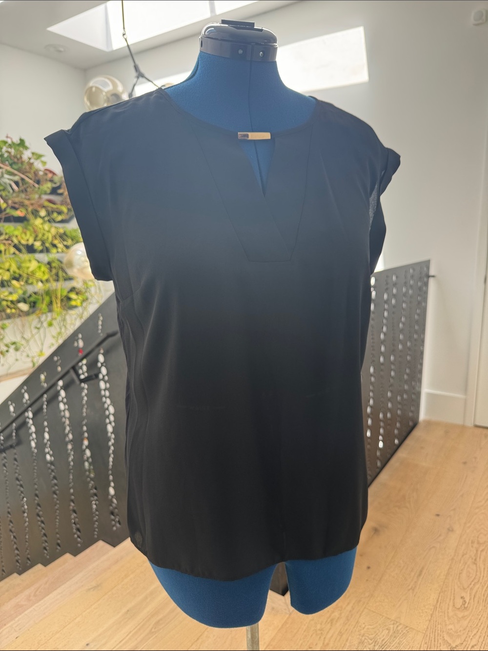 Classic Black Cap-Sleeve V-Neck Blouse
